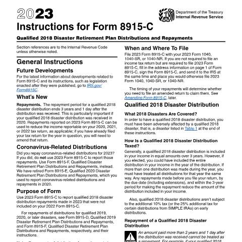 Document preview: IRS Instructions i8915c — IRS, United States (CERFA n°INST-8915C)