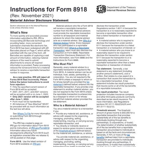 Document preview: IRS Instructions i8918 — IRS, United States (CERFA n°INST-8918)