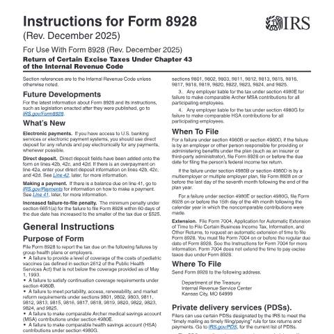 Document preview: IRS Instructions i8928 — IRS, United States (CERFA n°INST-8928)