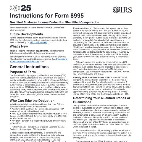 Document preview: IRS Instructions i8995 — IRS, United States (CERFA n°INST-8995)