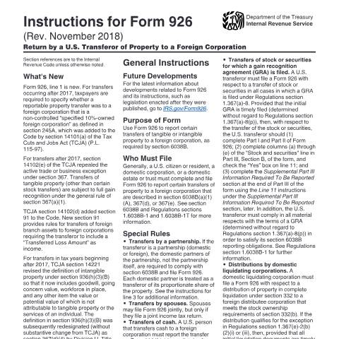 Document preview: IRS Instructions i926 — IRS, United States (CERFA n°INST-926)