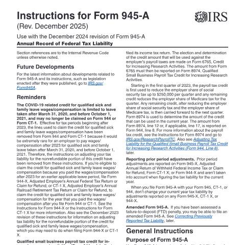 Document preview: IRS Instructions i945a — IRS, United States (CERFA n°INST-945A)