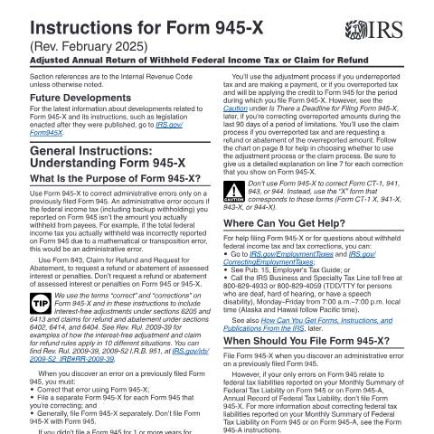 Document preview: IRS Instructions i945x — IRS, United States (CERFA n°INST-945X)