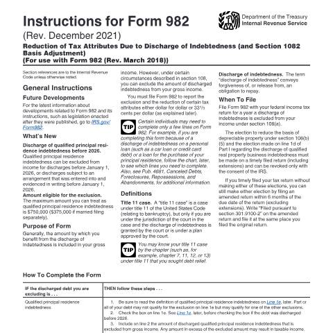 Document preview: IRS Instructions i982 — IRS, United States (CERFA n°INST-982)