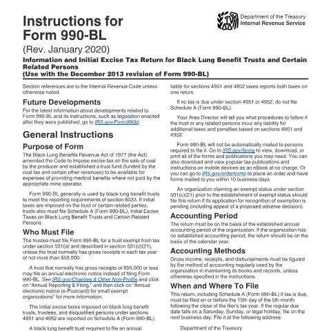 Document preview: IRS Instructions i990bl — IRS, United States (CERFA n°INST-990BL)