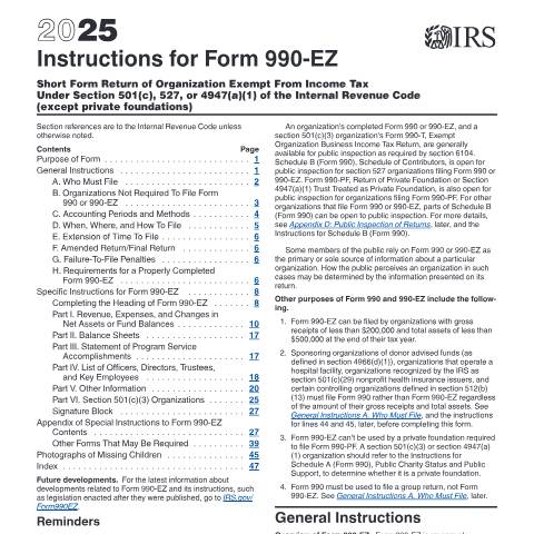 Document preview: IRS Instructions i990ez — IRS, United States (CERFA n°INST-990EZ)