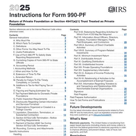 Document preview: IRS Instructions i990pf — IRS, United States (CERFA n°INST-990PF)