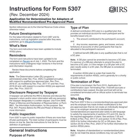 Document preview: IRS Instructions i5307 — IRS, United States (CERFA n°INST-5307)