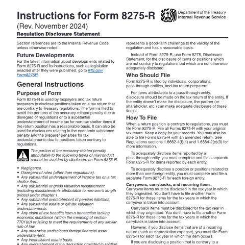 Document preview: IRS Instructions i8275r — IRS, United States (CERFA n°INST-8275R)