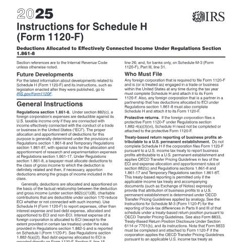 Document preview: IRS Instructions i1120fh — IRS, United States (CERFA n°INST-1120FH)