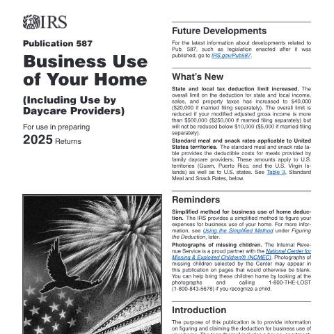 Document preview: IRS Publication p587 — IRS, United States (CERFA n°PUB-587)