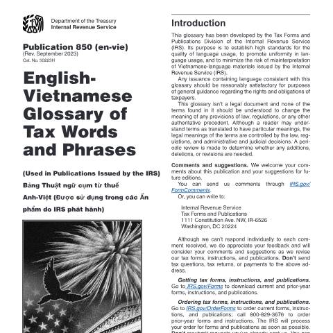 Document preview: IRS Publication p850envn — IRS, United States (CERFA n°PUB-850ENVN)