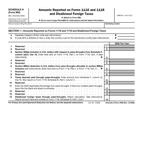 Document preview: IRS Form f965sh — IRS, United States (CERFA n°965SH)