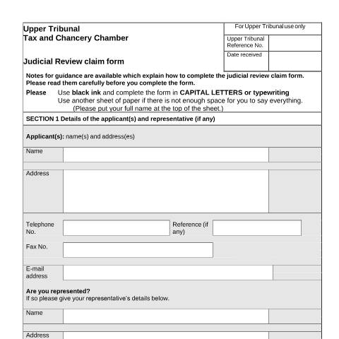 Document preview: Form JR1: Apply for judicial review of a decision — HM Courts & Tribunals Service, United Kingdom