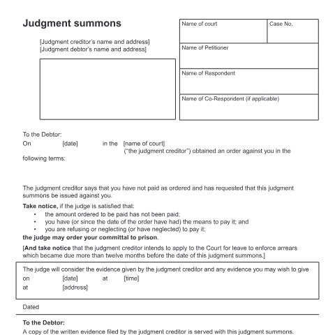 Document preview: Form D63: Judgment summons — HM Courts & Tribunals Service, United Kingdom