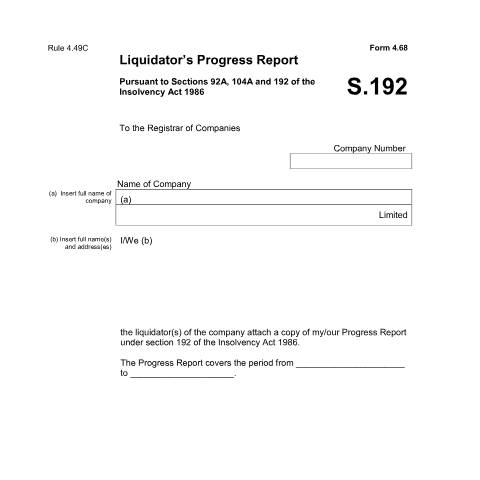 Document preview: Give notice of the liquidator's progress report (4.68) — Companies House, United Kingdom