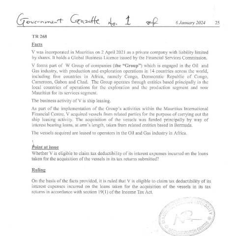 Document preview: TR 268 — Document, Mauritius (CERFA n°TR268)