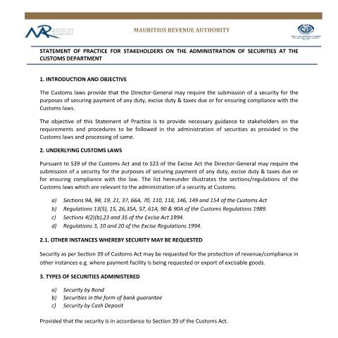 Document preview: Administration of Security — Document, Mauritius (CERFA n°AdministrationSecurity)