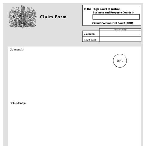 Document preview: Make a claim in the Regional Commercial Court (N1 RCC) — HM Courts & Tribunals Service, United Kingdom