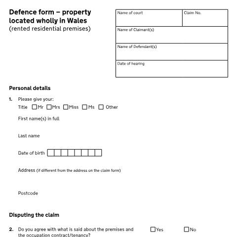Document preview: Defend a claim for possession of a rented property: N11R Wales — HM Courts & Tribunals Service, United Kingdom