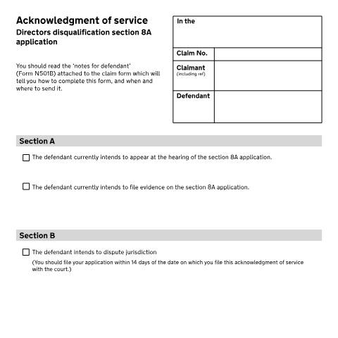 Document preview: Form N503: Acknowledgment of service (Part 8) Section 8A applications — HM Courts & Tribunals Service, United Kingdom