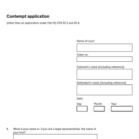 Document preview: Make a contempt application: Form N600 — HM Courts & Tribunals Service, United Kingdom