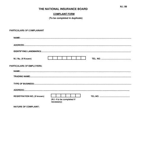 Document preview: NI 99 — Form, Trinidad & Tobago (CERFA n°NI 99)