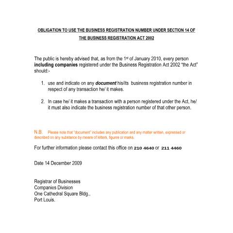 Document preview: NOTS14B — Document, Mauritius (CERFA n°NOTS14B)