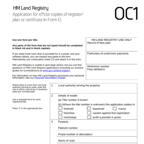 Document preview: Official copies of register or plan: registration (OC1) — HM Land Registry, United Kingdom
