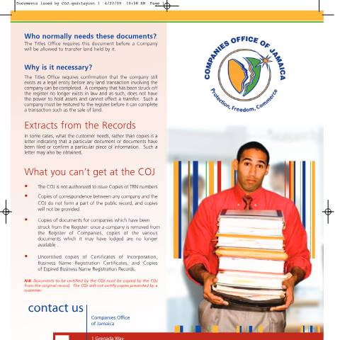 Document preview: Official documents issued by the Companies Office of Jamaica — Guide, Jamaica (CERFA n°Documents issued by COJ)