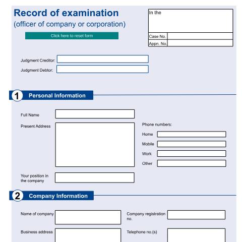 Document preview: Record of examination from the officer of a company: Form EX141 — HM Courts & Tribunals Service, United Kingdom