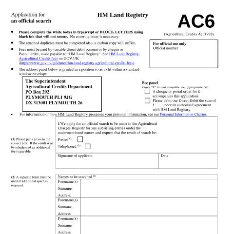 Document preview: Official search: application (AC6) — HM Land Registry, United Kingdom