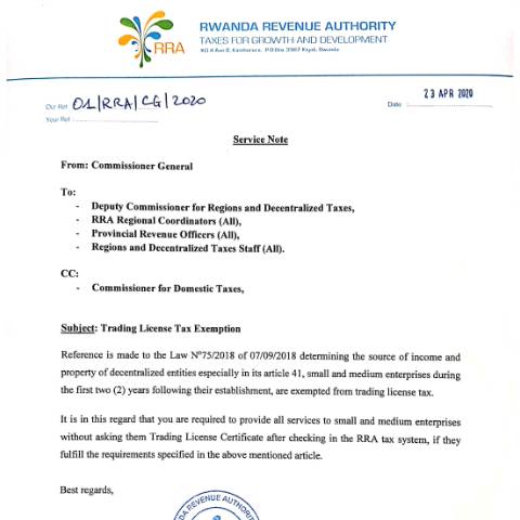Document preview: service note rdt — Document, Rwanda (CERFA n°service_note_rdt)