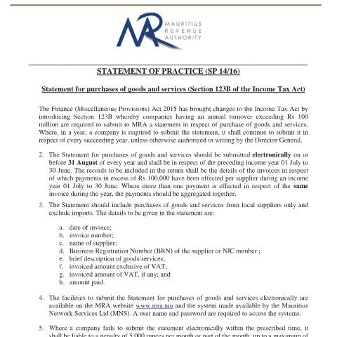 Document preview: SP 14/16 — Document, Mauritius (CERFA n°SOP-SP1416)