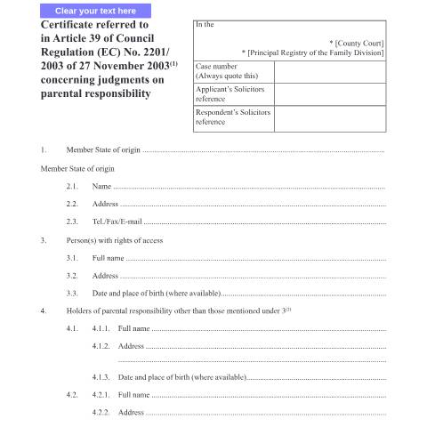 Document preview: Certificate concerning judgments on parental responsibility: Form C60 — HM Courts & Tribunals Service, United Kingdom