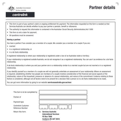 Document preview: Partner details — Services Australia — Individuals (by code), Australia (CERFA n°AUS174)