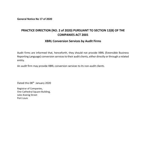 Document preview: PRACTICE DIRECTION XBRL (4) — Reference, Mauritius (CERFA n°PRACTICE-DIRECTION-XBRL-4)