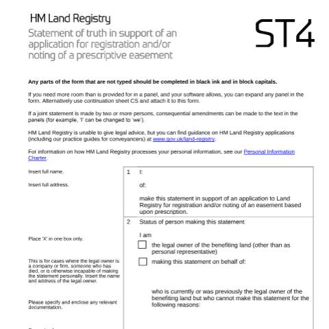 Document preview: Prescriptive easements: statement of truth (ST4) — HM Land Registry, United Kingdom
