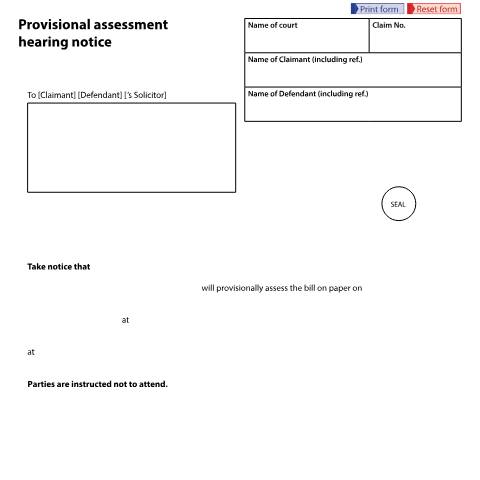 Document preview: Provisional assessment hearing notice: Form N261 — HM Courts & Tribunals Service, United Kingdom