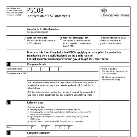 Document preview: Give notice of PSC statements (PSC08) — Companies House, United Kingdom