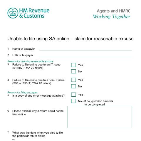 Document preview: Self Assessment: reasonable excuse for not filing return online — HM Revenue & Customs, United Kingdom