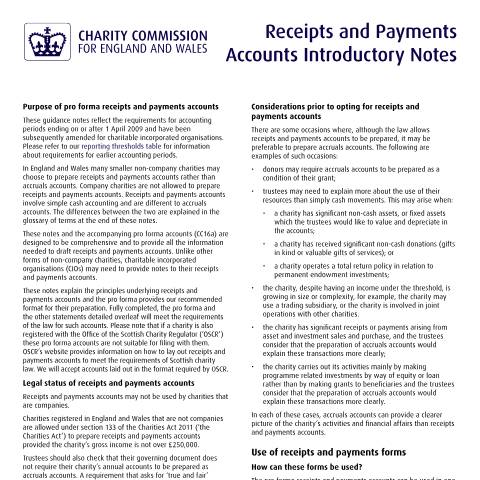 Document preview: Receipts and payments accounts (CC16): charity accounting template — The Charity Commission, United Kingdom