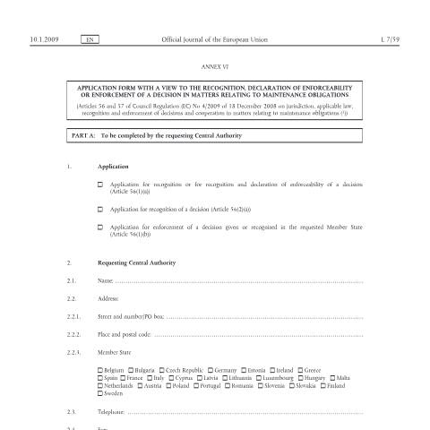 Document preview: Form REMO 7: Application with a view to the recognition, declaration of enforceability or enforcement of a decision in matters relating to maintenance obligations — HM Courts & Tribunals Service, United Kingdom