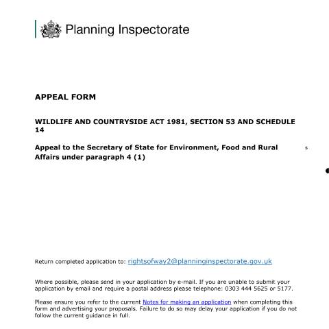 Document preview: Schedule 14 appeal form — Planning Inspectorate, United Kingdom