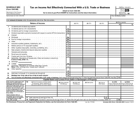 Document preview: IRS Form f1040nrn — IRS, United States (CERFA n°1040NRN)