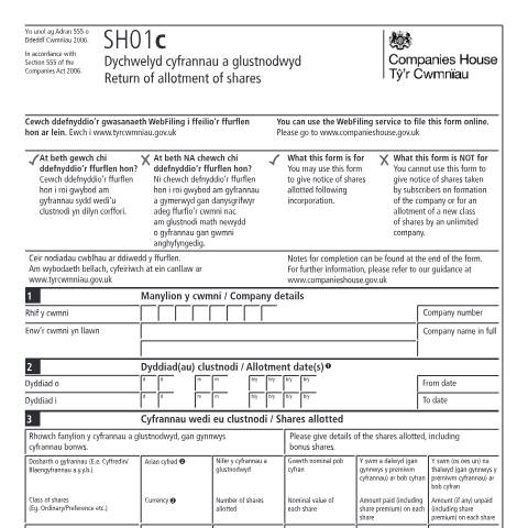 Document preview: Return of allotment of shares (SH01c) — Companies House, United Kingdom