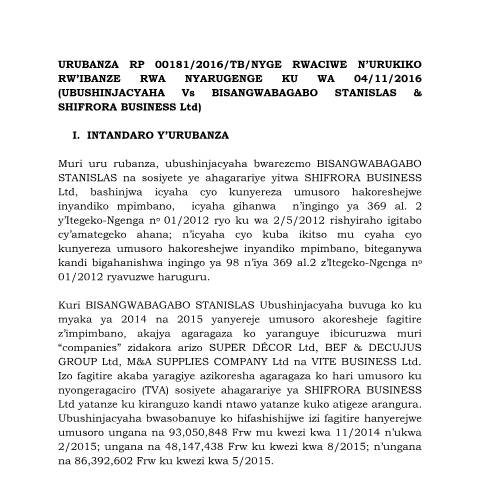 Document preview: shifrora case — Document, Rwanda (CERFA n°shifrora_case)