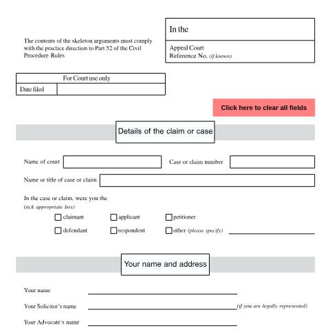 Document preview: Skeleton argument: Form N163 — HM Courts & Tribunals Service, United Kingdom