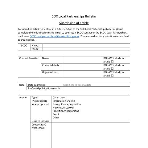 Document preview: Serious and organised crime local partnerships bulletin: submissions — Home Office, United Kingdom