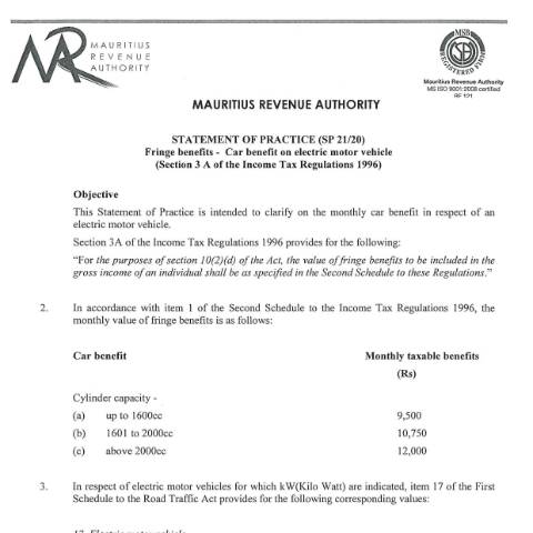 Document preview: SP 21/20 — Document, Mauritius (CERFA n°SOPCarBenefit)